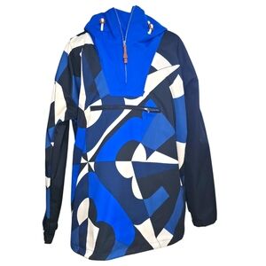 Tory Burch Performance Geometric Ski Anorak Pullover Jacket Hooded Blue